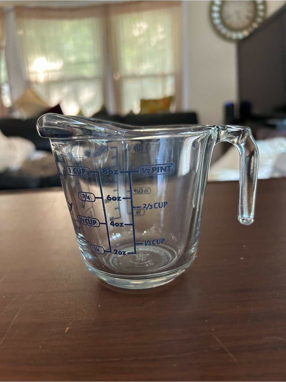 Anchor hocking Clear Glass Measuring Cup with Blue Measurements, one cup size